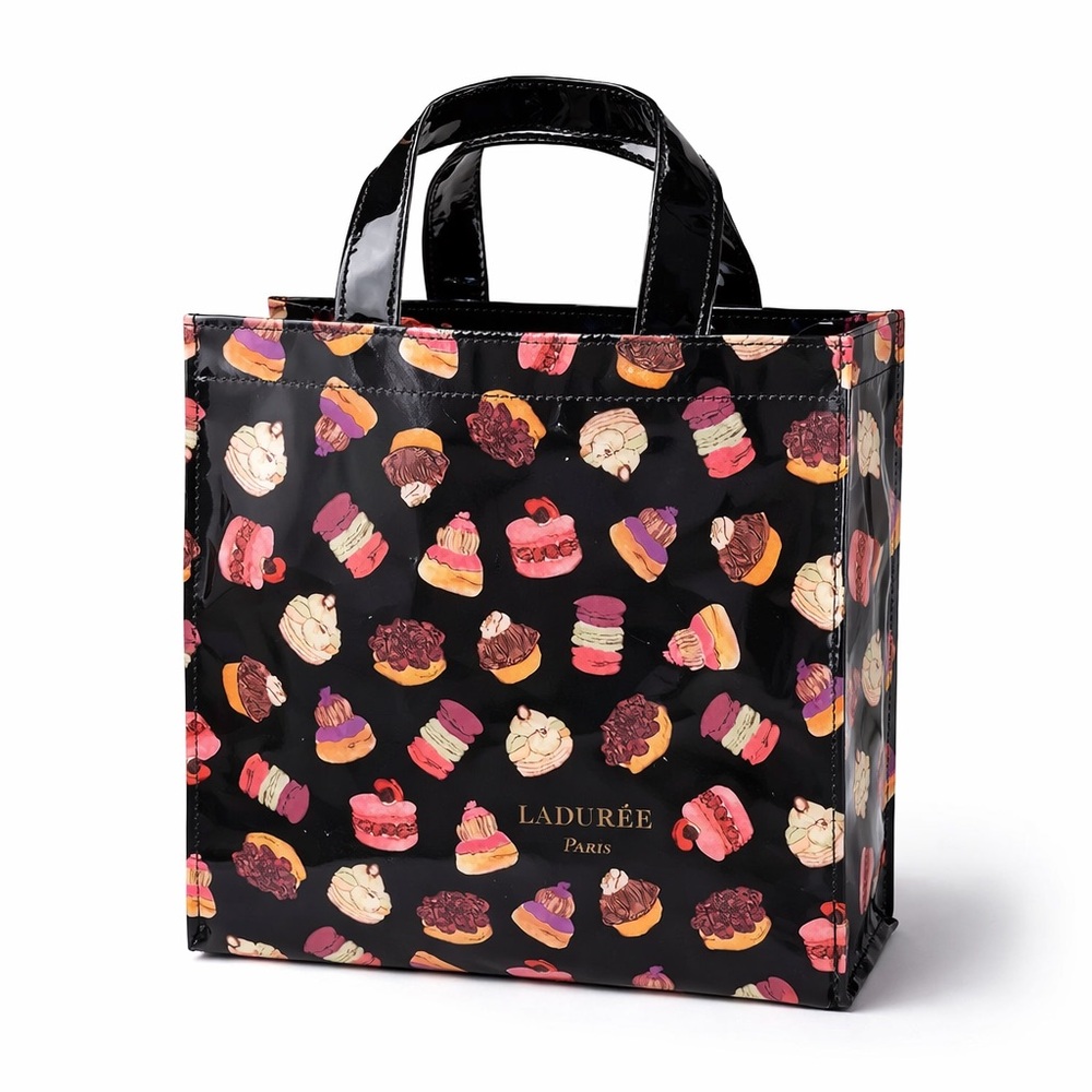 Ladurée Paris Black Macaron Pastry Print Reusable Shopper Tote